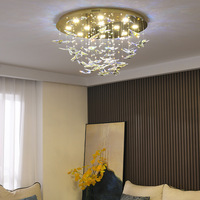 Nouveauté 2021, lustre en cristal arc-en-ciel en acier inoxydable, design papillon, lumière LED dorée de luxe, luminaire suspendu pour villa