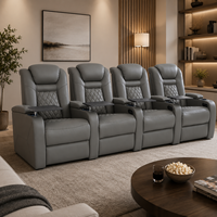 Canapé inclinable moderne quatre places en cuir véritable avec mémoire de forme, appuie-tête motorisé, lumières LED, rangement, ports USB, structure en bois et métal