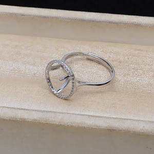 Bague ajustable en argent S925 JG5229 avec incrustation de diamant taille princesse, ouverture dissimulée, support vide pour perle 11-12 mm, tendance - Product Image 4