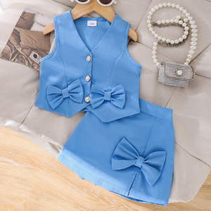 Abbigliamento per Bambini, Set Due Pezzi in Cotone per Ragazze, Gilet <span class=keywords><strong>Blu</strong></span> e <span class=keywords><strong>Pantaloncini</strong></span>, Ignifugo e Resistente ai Raggi UV - Product Image 3