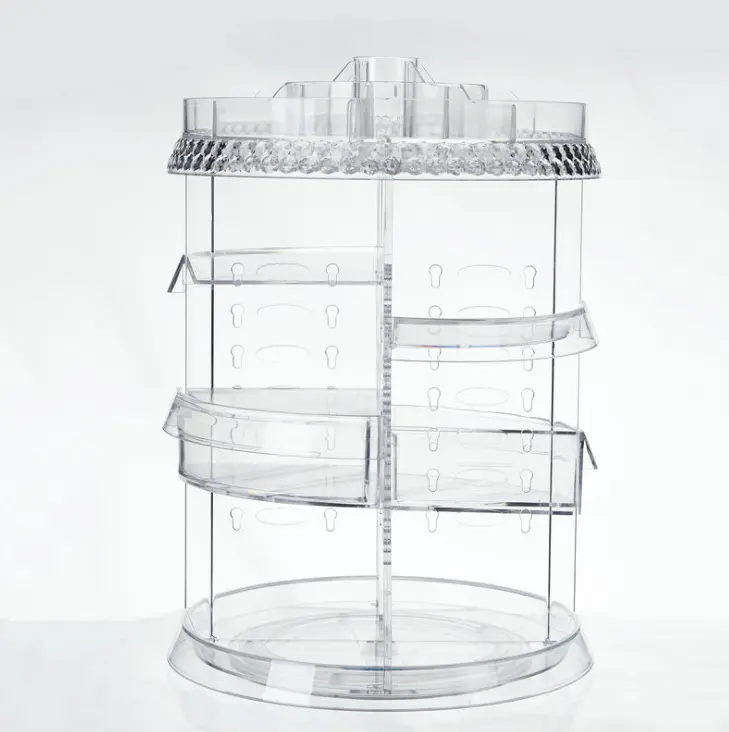 Organizador de maquillaje acrílico transparente giratorio, cajones de almacenamiento para cosméticos, Vitrina con 2 cajones