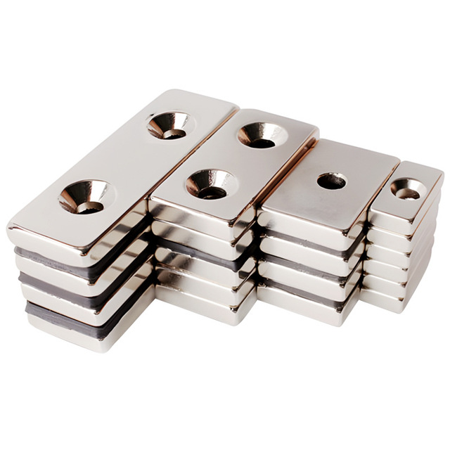 High Quality Powerful N52 Long Magnetic Neodymium Rectangular Block Magnets with Countersunk Hole