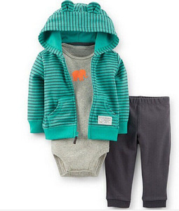 Vêtements pour enfants en gros : Ensemble 3 pièces en coton à capuche et manches longues pour garçons et filles (veste, barboteuse, pantalon) – Tenues pour bébés - Product Image 4