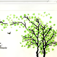 Décor mural 3D en acrylique Arbre de Vie, feuilles vertes, autocollant mural décoratif pour salon, chambre, fond de télévision