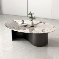 Table basse ovale italienne avec plateau en ardoise et structure en fer, idéale pour petit appartement, salon, style moderne, luxe léger, Wabi-Sabi, mobilier de maison