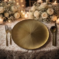 Assiettes de présentation en verre de 13 pouces, prix d'usine en gros, disponibles en or et argent, vaisselle ronde de luxe pour banquets et événements