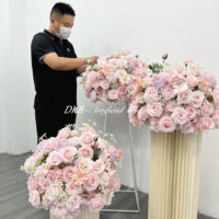 Centerpiece Bunga Pernikahan 50cm Warna Pink Ungu Muda, Rangkaian Bunga Mawar Sutra Realistis Buatan Tangan dengan Babybreath, Dekoratif