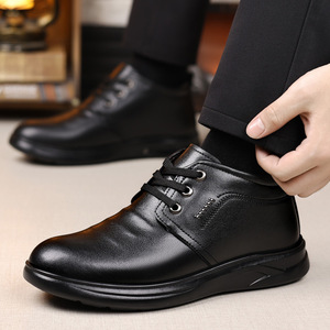 Bottes d'hiver pour hommes en cuir véritable, bout rond, doublure en fourrure, semelle en caoutchouc antidérapante, bottes chaudes pour la neige - Product Image 2