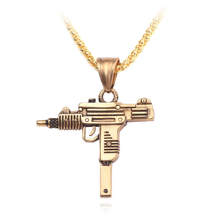 Haute qualité métal alliage Hip Hop collier plaqué <span class=keywords><strong>or</strong></span> Uzi pendentif lien chaîne multicolore pour hommes cadeau en gros - Product Image 4