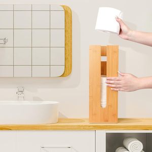 Boîte de rangement pour papier toilette en bambou, rectangulaire, écologique, organiseur de bureau pour la salle de bain - Product Image 5