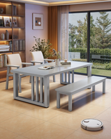 Table à manger en bois massif avec pieds à lattes verticales, bureau à domicile, table de conférence, vente en gros pour cuisine, restaurant, appartement