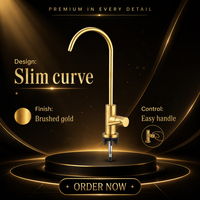 Robinet Purificateur d'Eau Manuel en Acier Inoxydable de Haute Qualité à Osmose Inverse Doré, Anti-rouille, Anti-fuite, Durable, Garantie 3 Ans