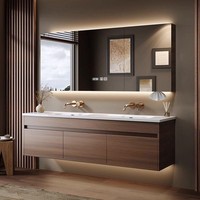 Ensemble de meuble-lavabo mural moderne en bois massif et céramique avec miroir intelligent LED et lavabo résistant à l'eau pour hôtels et appartements