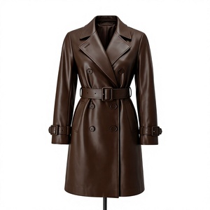 Manteau Trench Formel Homme Marron en Cuir de Mouton Véritable Imperméable Respirant Anti-Plis Séchage Rapide Écologique avec Doublure en Polyester - Product Image 1