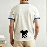 T-shirt Ringer à manches courtes coupe carrée en coton peigné premium avec bordure patchwork et couleur contrastante, fabrication OEM pour usine de vêtements