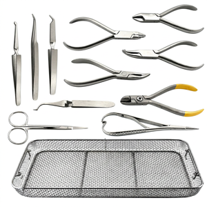 Premium Dental Orthodontic <b>Plier</b> <b>Set</b> Bracket Holding Tweezer Braces Band Placement Instrument Kit Stainless Steel Mesh Tray - Product Image 1