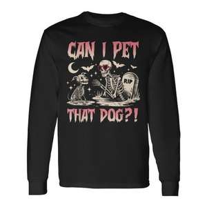 ¿Puedo acariciar a ese perro esqueleto? Camiseta de manga larga con disfraz de perro para Halloween - Product Image 1