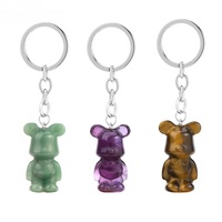 Porte-clés Ours Violent en Pierre Semi-Précieuse Naturelle, Breloque de Voiture, Accessoire de Dessin Animé pour Couple, Vente en Gros