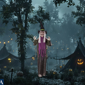 AROMA Sorcière parlante suspendue pour Halloween avec bouche mobile, son et yeux clignotants pour effrayer les invités, sorcière animée - Product Image 1