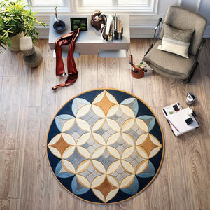 Alfombra de área con mechones a mano de círculo índigo, pila alta y baja con patrón geométrico moderno de flor de la vida para sala de estar y oficina - Product Image 6