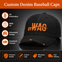 Casquette Trucker en Denim Personnalisée 6 Panneaux avec Logo Brodé en Relief 3D, Visière Orange Effet Vieilli, Vente en Gros Streetwear