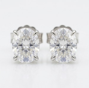 S925 Sterling <b>Silver</b> Moissanite <b>Stud</b> <b>Earrings</b> Oval Cut 4 Prong Claw <b>Set</b> Classic Jewelry for Wedding Gift - Product Image 1