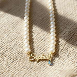 Oferta Relámpago: Collar con Colgante de Acero Inoxidable Personalizado con Perlas Blancas y Letras Doradas - Product Image 6