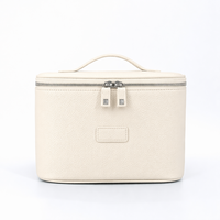 Vente en gros d'usine, étui de toilette en cuir portable pour femmes, grand format, avec logo personnalisé, étui cosmétique en cuir PU imperméable avec poignée