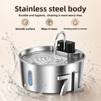 Fontaine à eau pour animaux de compagnie de grande capacité 7L, distributeur d'eau automatique sans fil pour chat et chien avec batterie rechargeable 4000mAh en acier inoxydable
