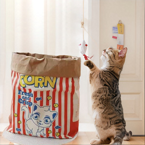 Cat-Themed Kraft <b>Paper</b> Bag Popcorn <b>Pattern</b> 1 Level Durable Scratch Toy For Cats Play Hide And Seek - Product Image 2