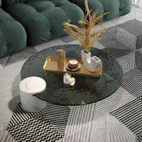 Table basse de luxe italienne - Design moderne minimaliste, plateau rond en marbre et verre trempé, petit meuble de salon, respectueux de l'environnement