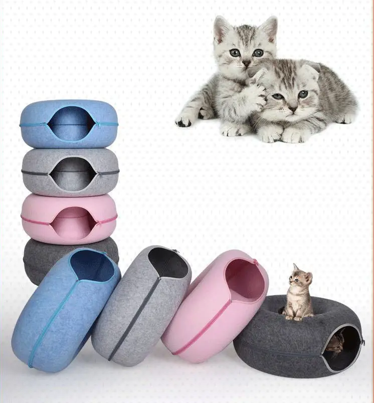 Songshantoys hai lớp có thể giặt Ống đồ chơi tổ cảm thấy có thể tháo rời Sản phẩm vật nuôi mèo Nhà Phụ kiện hang bánh rán đường hầm giường