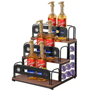 Koffiesiroop Rack Organizer Met K Bekerhouder, 12 Flessen Koffiesiroop Houder Stand, 3 Tier Aanrecht Opslag