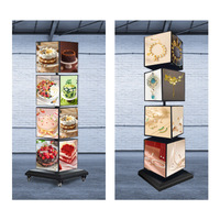 Boîte à lumière LED à cadre en aluminium avec réglage automatique de la luminosité, faible luminosité, rotation verticale, pour porte de magasin, carrée à quatre faces, pour sol