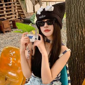 Bonnet mignon pour femmes broderie <span class=keywords><strong>3D</strong></span> impression numérique Protection chaude Plaid frisé dessin animé personnage oreilles à la main pour voyage - Product Image 5