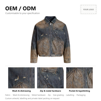 Veste en jean personnalisée pour homme OEM ODM Vente en gros Denim Western déchiré dégradé contrastant vieilli vintage avec fermeture éclair Streetwear