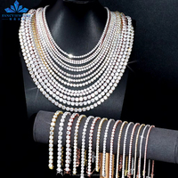 Kalung Rantai Tennis Berlian Moissanite Klasik 2/3/4mm, Perhiasan Emas Grosir Perak Sterling 925 Bertabur Kristal