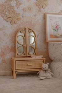 โต๊ะเครื่องแป้งหวายธรรมชาติทำด้วยมือเฟอร์นิเจอร์ขนาดเล็กมีสไตล์สำหรับบ้านตุ๊กตาหรือห้องเด็กเป็นมิตรกับสิ่งแวดล้อมของตกแต่งสถานรับเลี้ยงเด็ก - Product Image 5