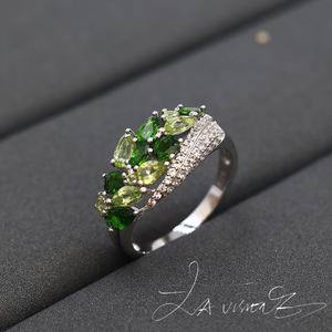 Anillo y Pulsera de la Serie Counterattack con Incrustaciones de Jade, Peridoto Natural, Diopsido y Zafiro Blanco Sintético, Joyería Vintage de Tianjin - Product Image 2