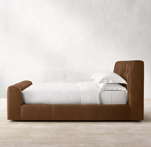 Bán buôn Chất lượng cao Nữ Hoàng Vua Kích thước nội thất phòng ngủ thiết lập dày nhung nâu nền tảng khung gỗ giường - Product Image 6