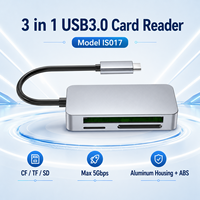 Lector de Tarjetas USB 3.0 3 en 1, Lectura Simultánea de CF CFI/II SD TF, 5Gbps, Aleación de Aluminio, Interfaz Dual Tipo-C/A para Cámara