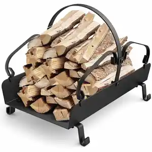 Alat perapian pemegang Log api dalam ruangan set api hitam rak penyimpan kayu