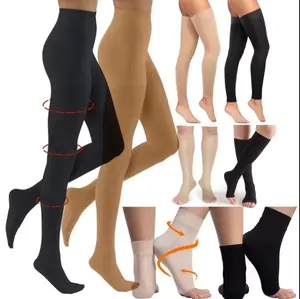 Uyluk yüksek tıbbi sınıf sıkıştırma çorap sıkıştırma oranı 20 30mmhg erkekler için kadın varisli çorap ile açık ayak stok