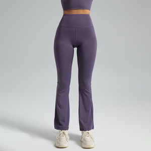 Transpirable Cierre de <span class=keywords><strong>cintura</strong></span> elástica Naked Fitness Material de LICRA sólido Medias deportivas sin costuras <span class=keywords><strong>Cintura</strong></span> alta Pantalones de yoga acampanados a la <span class=keywords><strong>cadera</strong></span> - Product Image 3