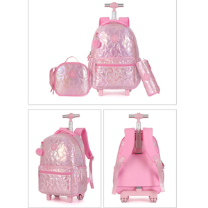 Ensemble de sacs à dos scolaires à roulettes unisexes tendance |   Sac à déjeuner et trousse à crayons avec fermeture éclair, design étoile holographique brillant - Product Image 2