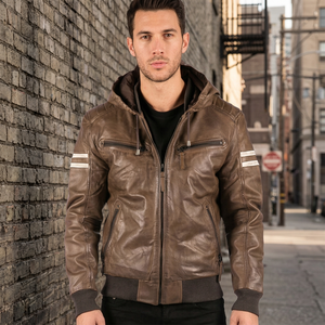 Blouson Bomber en Cuir Personnalisé pour Homme, Col en V, Fermeture Éclair, Doublure en Soie et Laine, Vêtement d'Extérieur Décontracté, Hiver, Doux et Respirant, Service OEM - Product Image 3