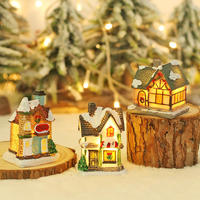 Décorations de maison de Noël en forme de maison de neige lumineuse de dessin animé, paysages miniatures sculptés artistiques, villas en résine, artisanat pour maisons - Souvenir