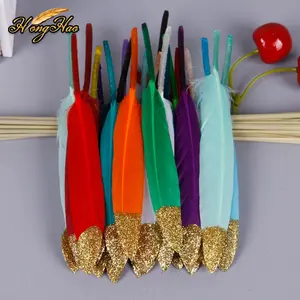 Wholesale Small Straight Knife Shaped Goose Feather Dyed Gold and Pink for Mardi Gras Celebration & Wedding Decorations