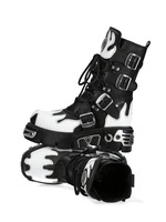 Bottes de moto à rivets multicolores, nouvelles bottes de rue rock punk à talon rond épais, bottes tendance à rivets flamme, boucle de ceinture gothique