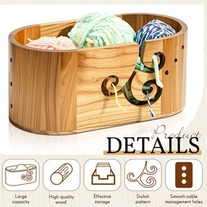 Wooden Yarn Bowl Oval Knitting <b>Tool</b> With <b>Thread</b> Hooks For Crochet Yarn Storage Craft Supplies - Product Image 4